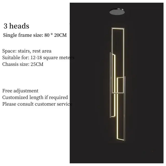 Modern black & gold led geometry stair chandelier