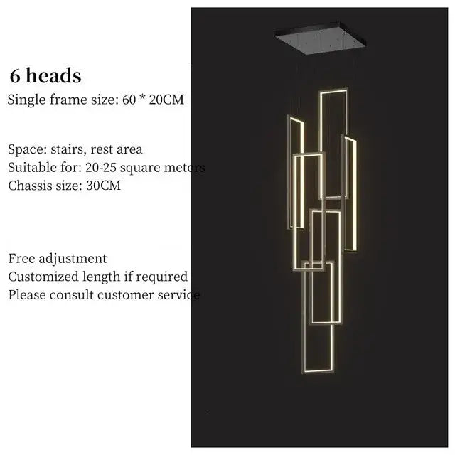 Modern black & gold led geometry stair chandelier