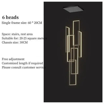 Modern black & gold led geometry stair chandelier