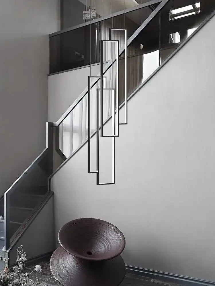 Modern black & gold led geometry stair chandelier