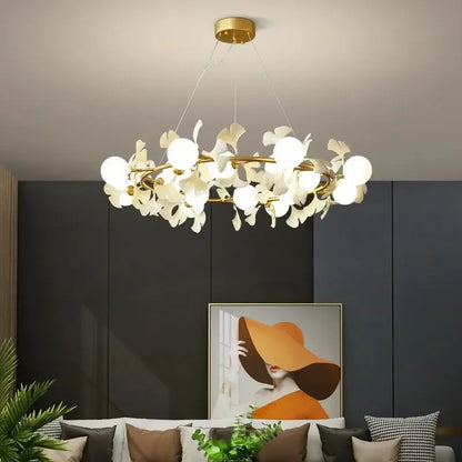 Modern gold led gingko leaf chandelier living room light