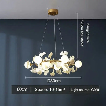Modern gold led gingko leaf chandelier living room light