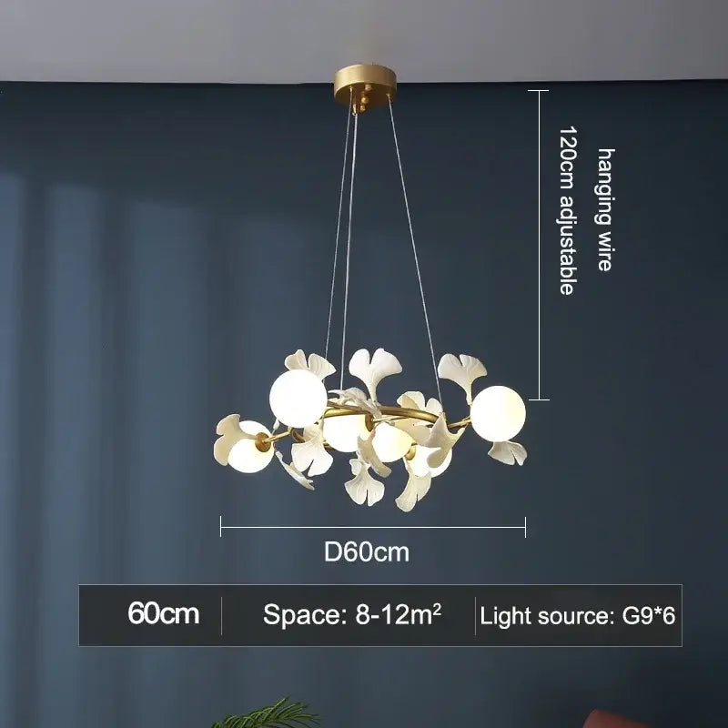 Modern gold led gingko leaf chandelier living room light