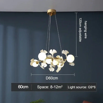 Modern gold led gingko leaf chandelier living room light