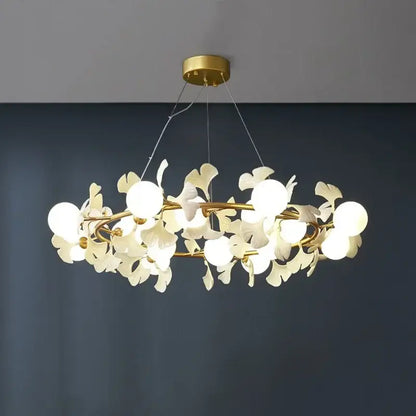 Modern gold led gingko leaf chandelier living room light