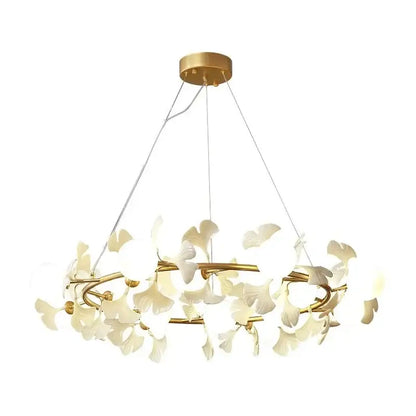 Modern gold led gingko leaf chandelier living room light