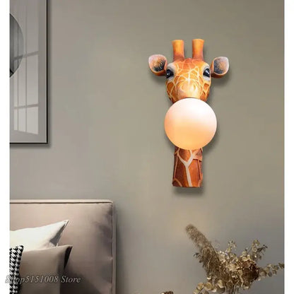 Modern whimsical orange giraffe wall lamp for bedroom decor