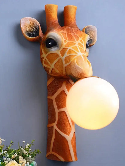 Modern whimsical orange giraffe wall lamp for bedroom decor