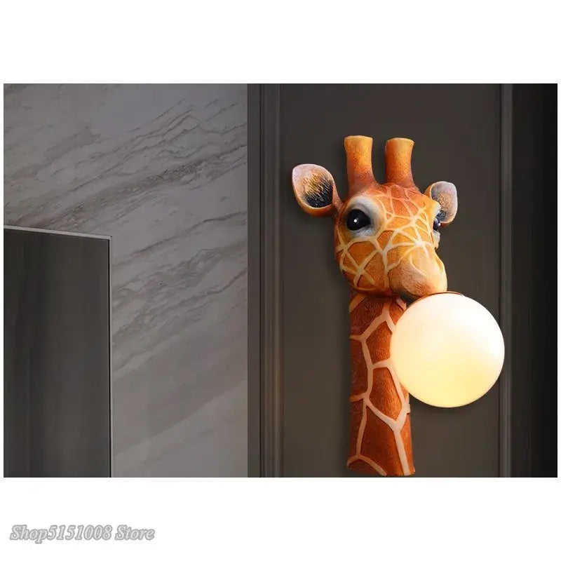 Modern whimsical orange giraffe wall lamp for bedroom decor