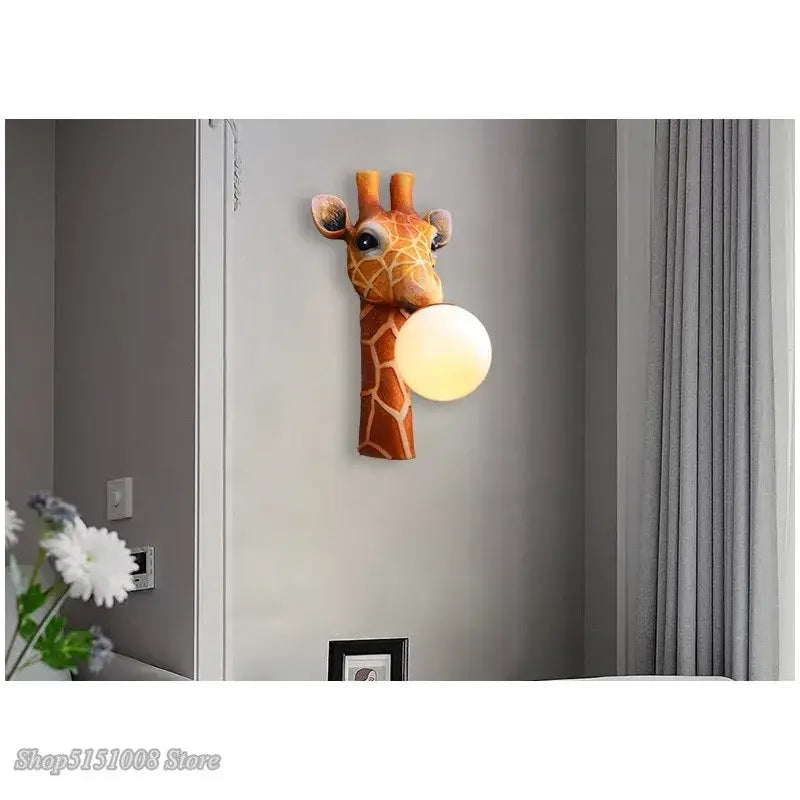 Modern whimsical orange giraffe wall lamp for bedroom decor
