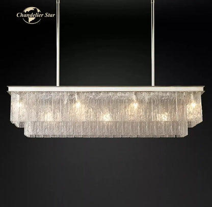 Textured glass led glace rectangular chandelier dining room light