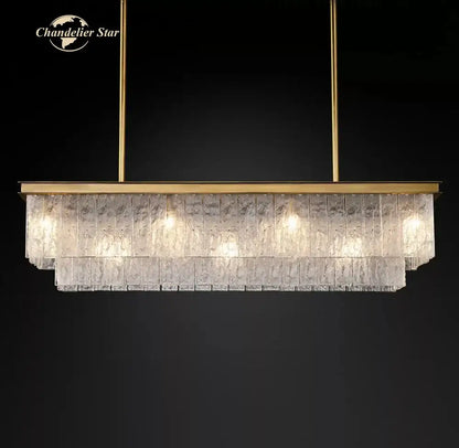 Textured glass led glace rectangular chandelier dining room light