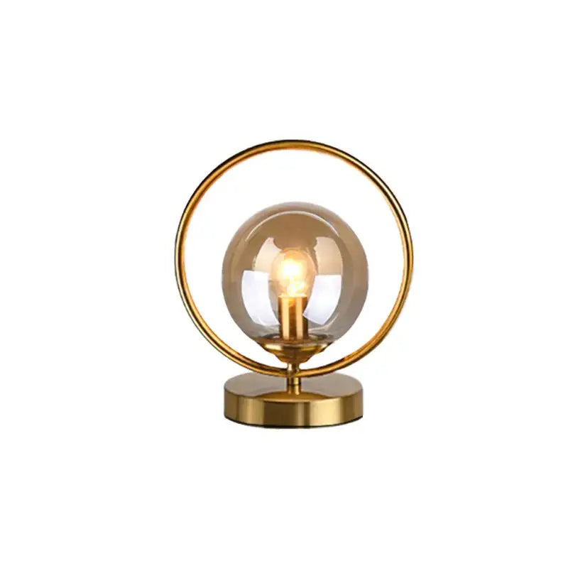 Modern brass ring led glass ball table lamp bedroom light