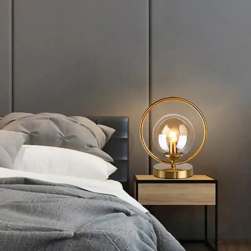Modern brass ring led glass ball table lamp bedroom light