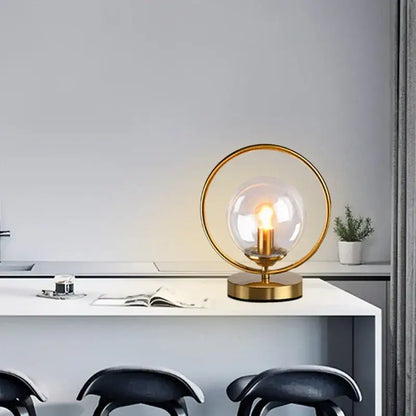 Modern brass ring led glass ball table lamp bedroom light