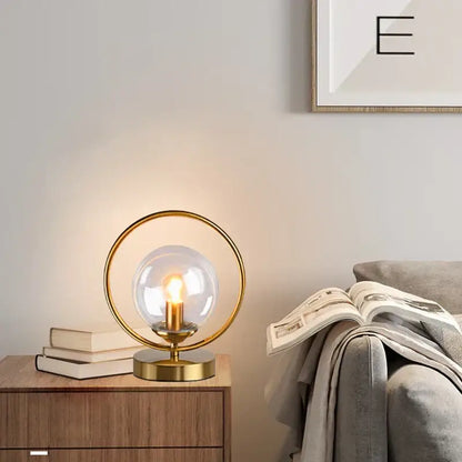 Modern brass ring led glass ball table lamp bedroom light