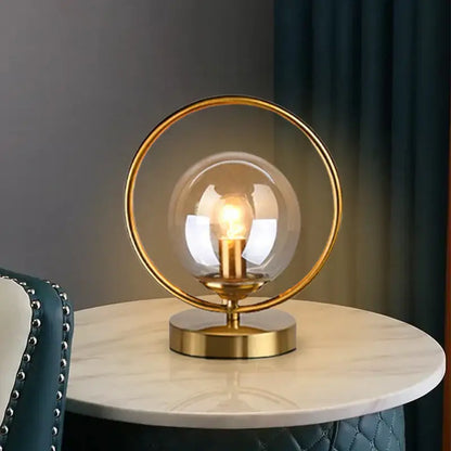 Modern brass ring led glass ball table lamp bedroom light