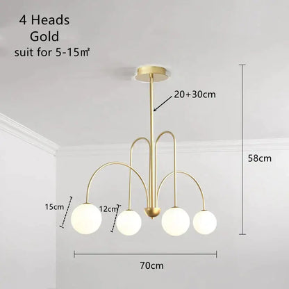 Modern gold led glass ball ceiling chandelier for dining room
