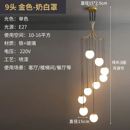 Modern brass led glass ball chandelier dining room pendant light