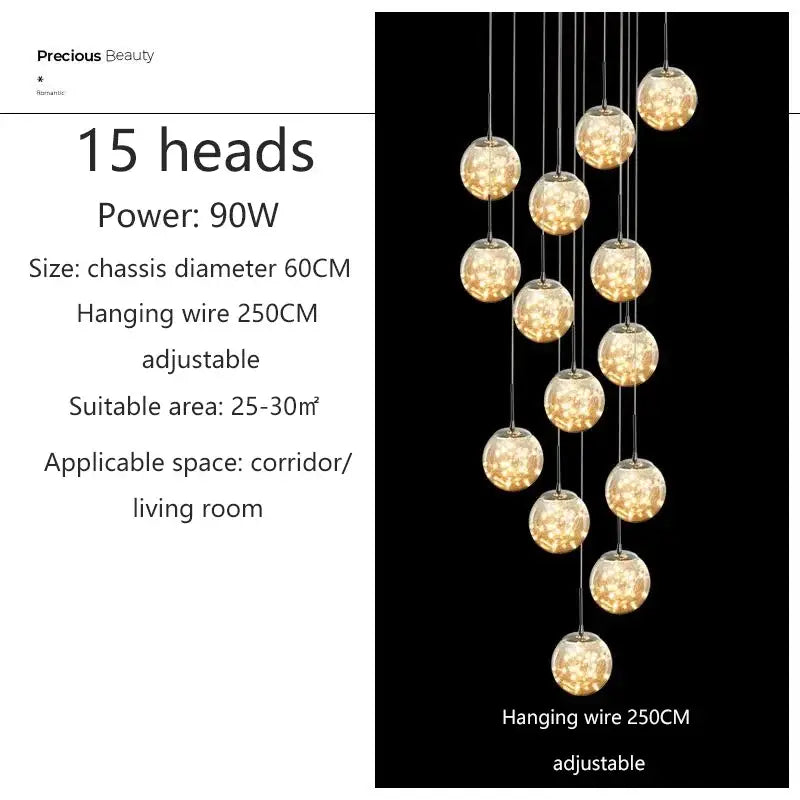Modern cascading led glass ball chandelier for living room