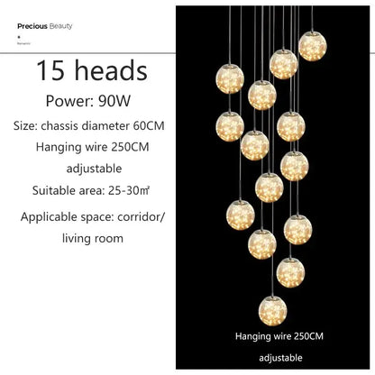 Modern cascading led glass ball chandelier for living room