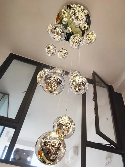 Modern cascading led glass ball chandelier for living room