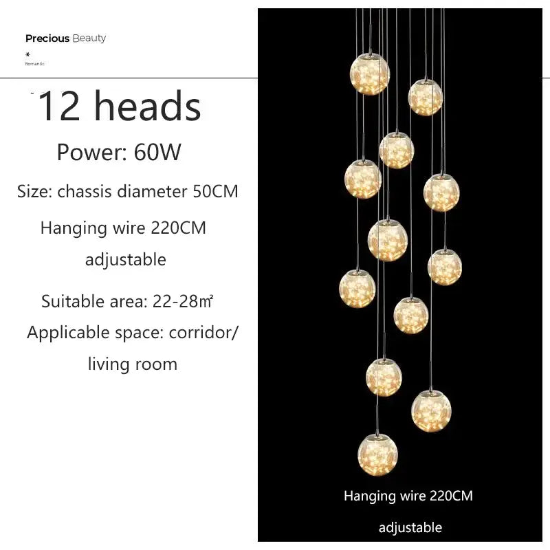 Modern cascading led glass ball chandelier for living room