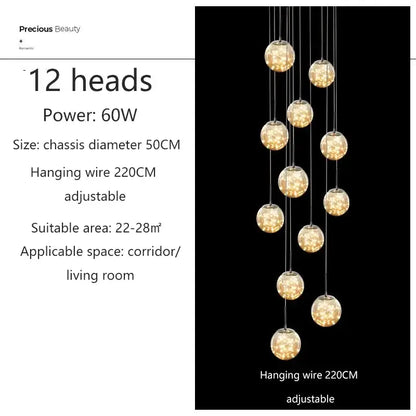 Modern cascading led glass ball chandelier for living room