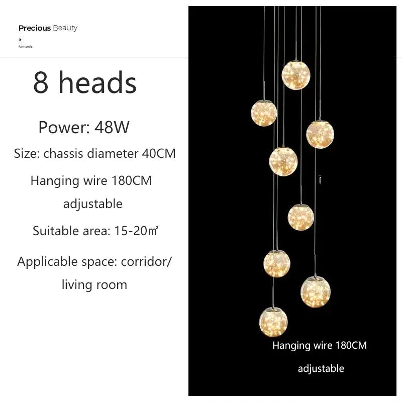 Modern cascading led glass ball chandelier for living room