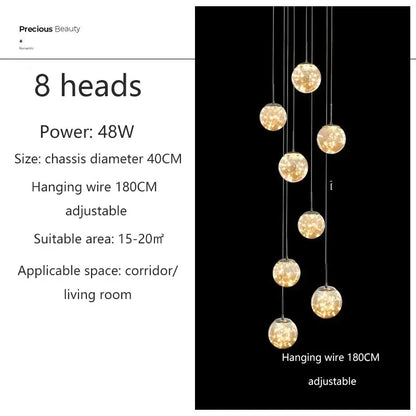 Modern cascading led glass ball chandelier for living room