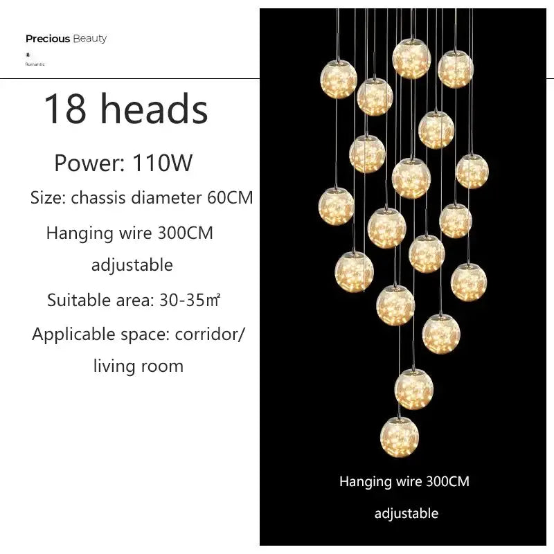 Modern cascading led glass ball chandelier for living room