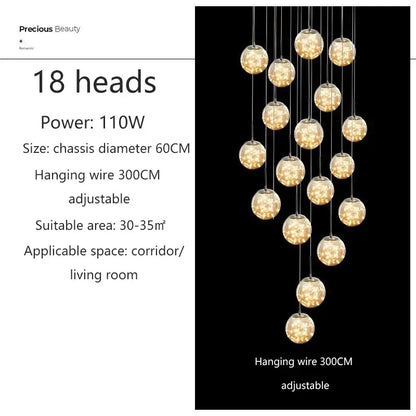 Modern cascading led glass ball chandelier for living room
