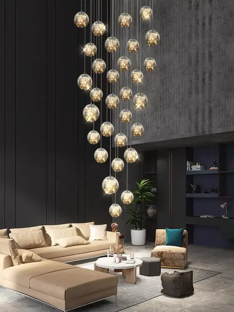 Modern cascading led glass ball chandelier for living room