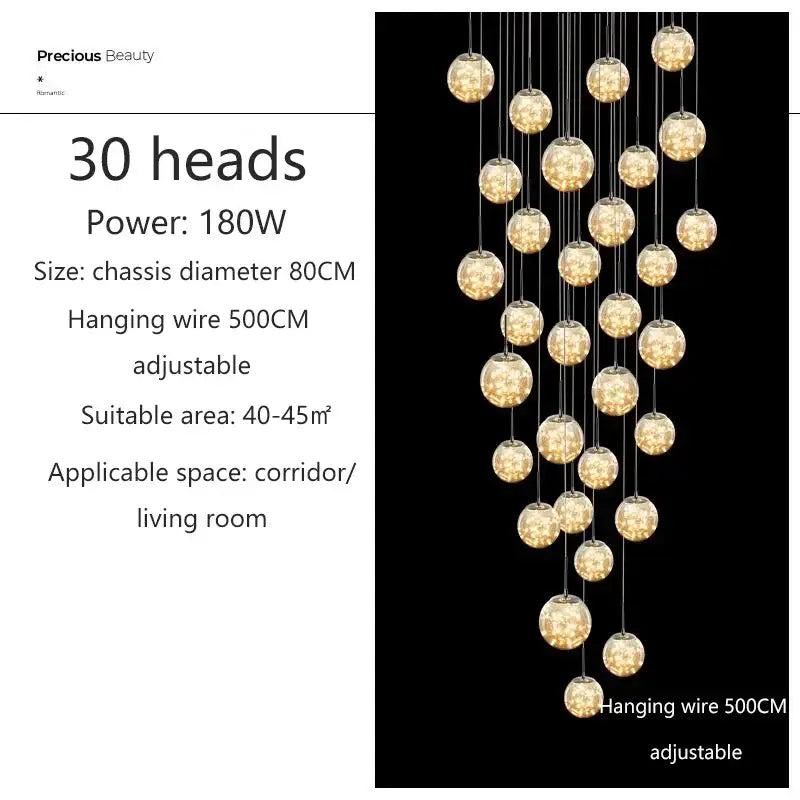 Modern cascading led glass ball chandelier for living room