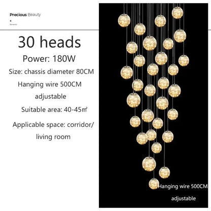 Modern cascading led glass ball chandelier for living room