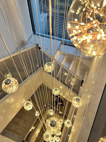 Modern cascading led glass ball chandelier for living room