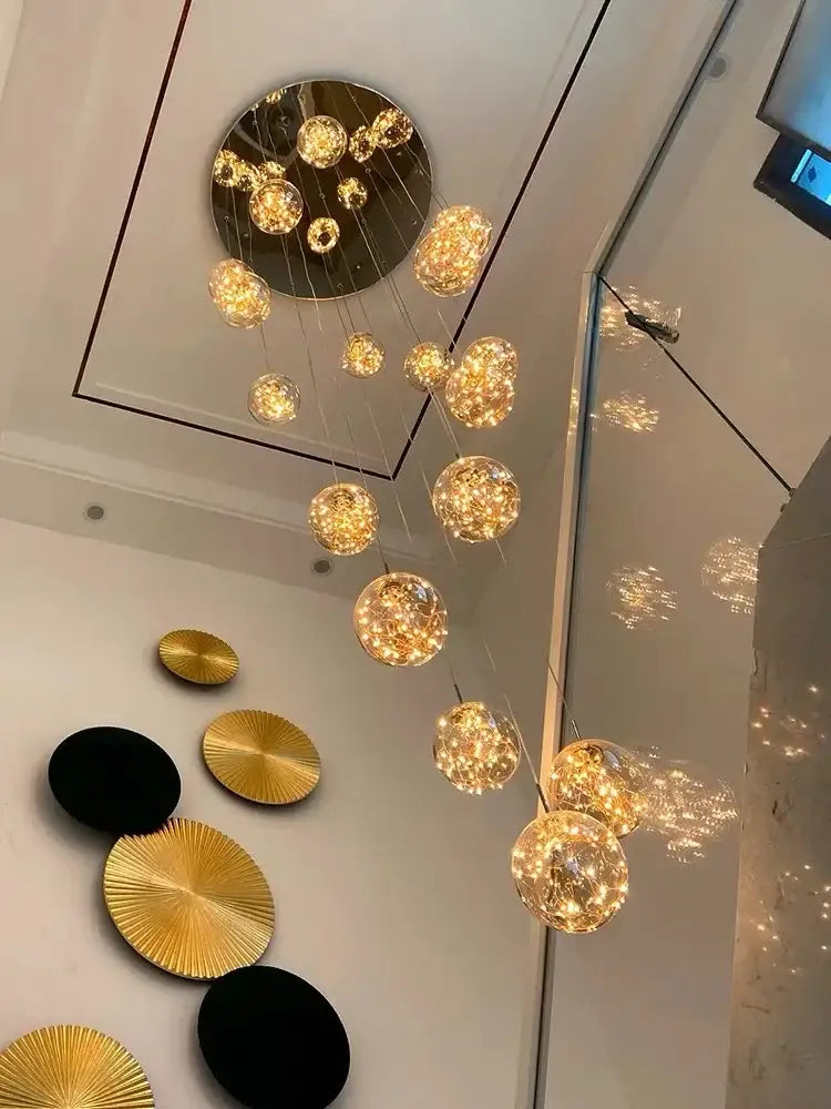 Modern cascading led glass ball chandelier for living room