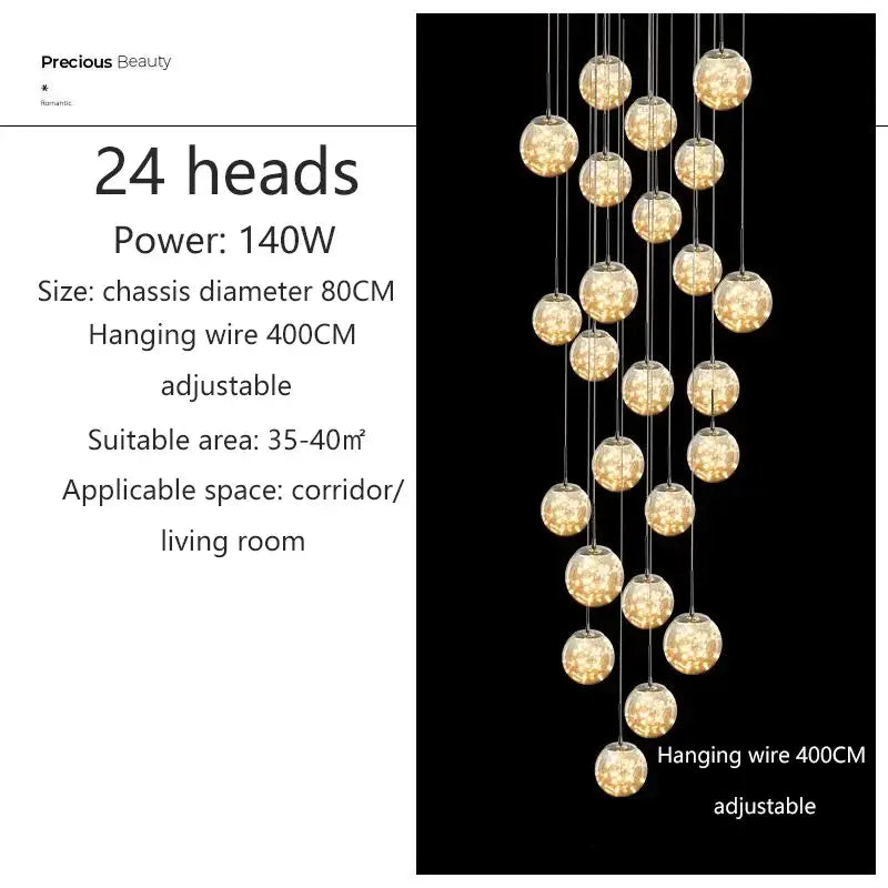 Modern cascading led glass ball chandelier for living room