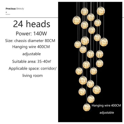 Modern cascading led glass ball chandelier for living room