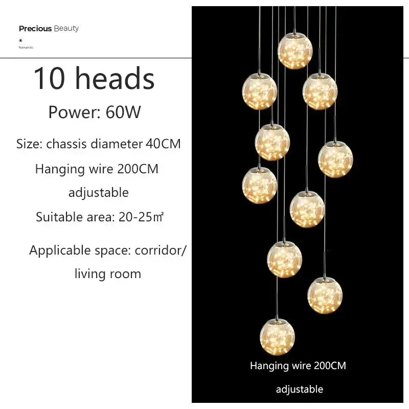 Modern cascading led glass ball chandelier for living room