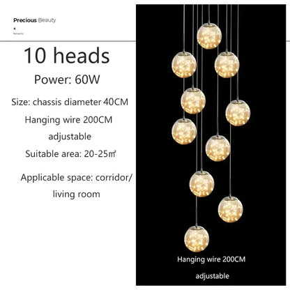 Modern cascading led glass ball chandelier for living room