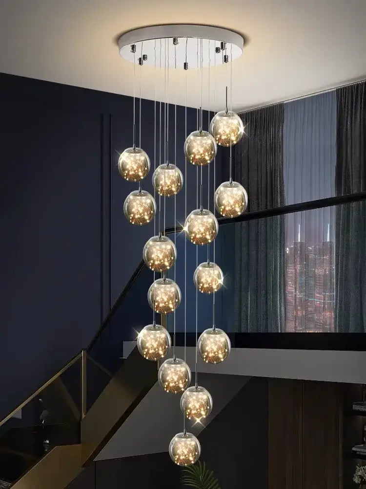 Modern cascading led glass ball chandelier for living room