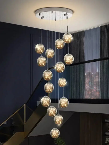 Modern cascading led glass ball chandelier for living room