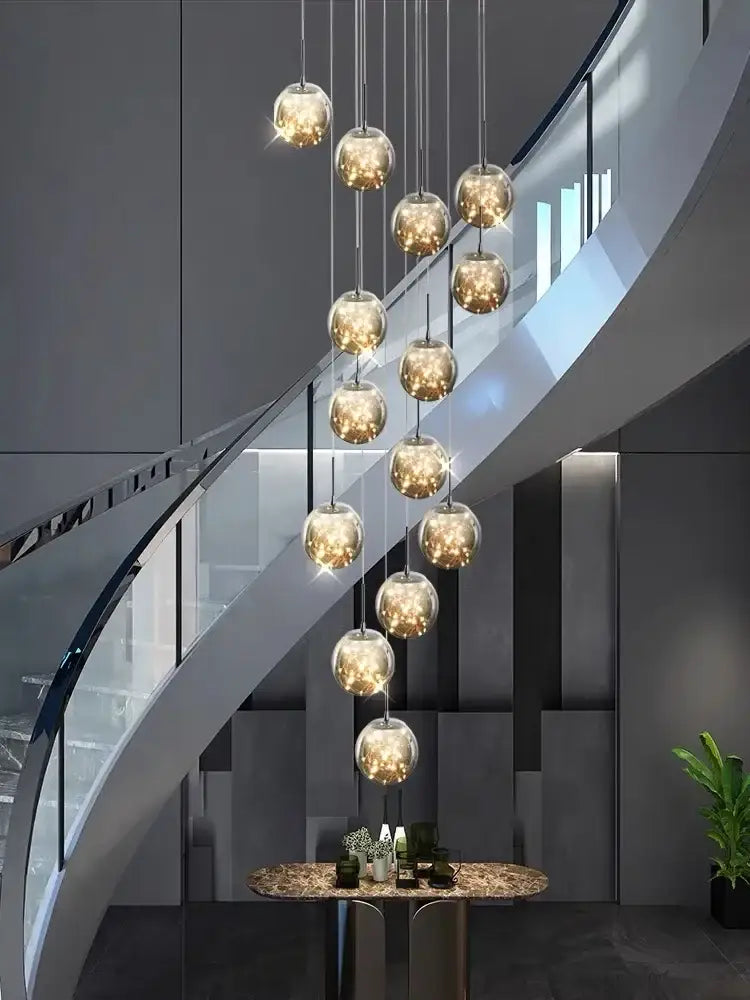 Modern cascading led glass ball chandelier for living room