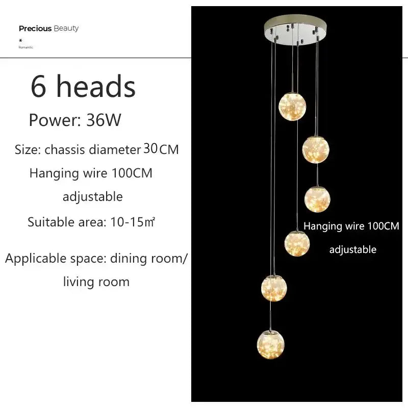 Modern cascading led glass ball chandelier for living room
