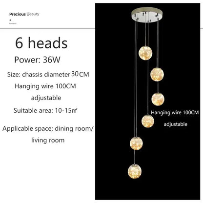 Modern cascading led glass ball chandelier for living room