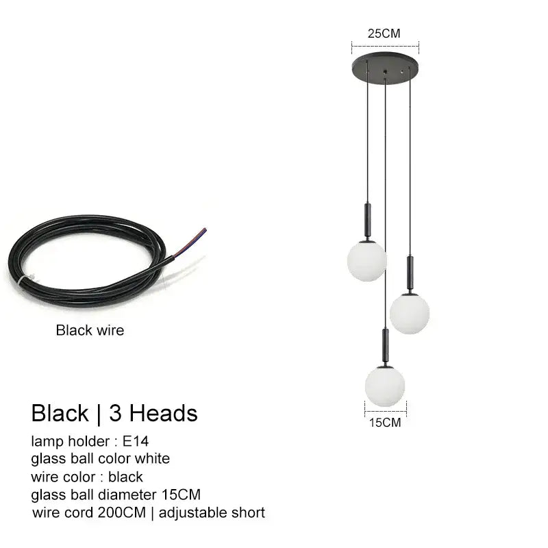 Modern black led glass ball chandelier living room pendant light