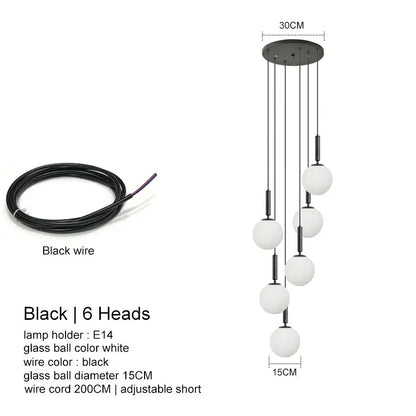 Modern black led glass ball chandelier living room pendant light