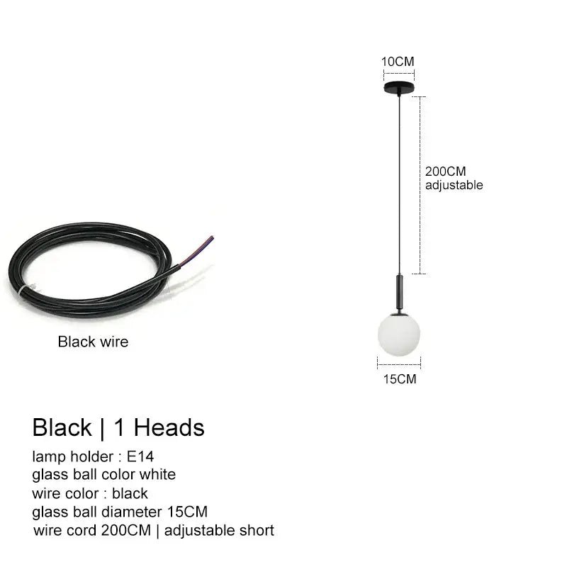 Modern black led glass ball chandelier living room pendant light