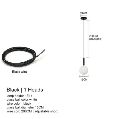 Modern black led glass ball chandelier living room pendant light